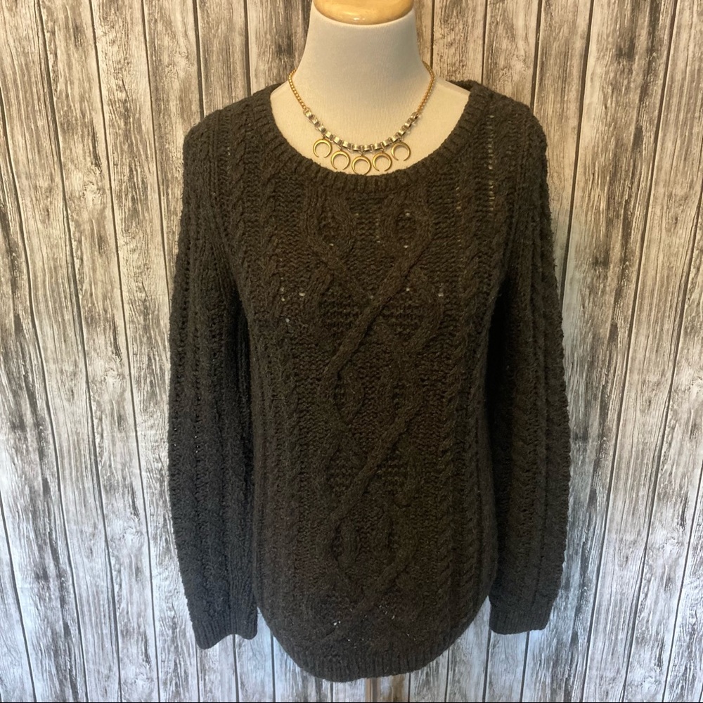 LOFT Green Chunky Cable Sweater medium
